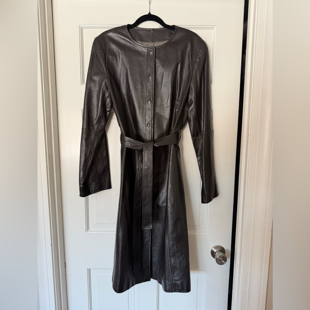 NWT Anne Klein DARK BROWN classic leather trench